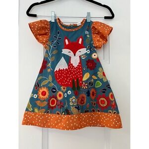 Mini Taylor Girls Teal & Orange Fox Appliqué Dress Size 2 - 3 yrs